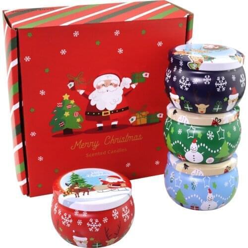 Christmas Candle 6PCS Scented Christmas Candles Floral Tin Can Fragrance Handmade Scented Candles Nature Soy Wax Candle Parfumee