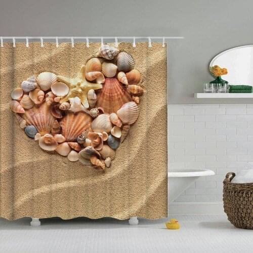 Dafield Shower Curtain Starfish Seashell Beach Sand Blue Sky Theme Waterproof Polyester Fabric With Hooks
