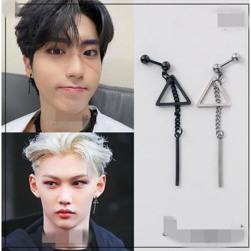 KPOP Stray Kids Combination Han Han Zhicheng Felix Li Longfu Same Style Earrings Triangle Chain Earrings Earrings