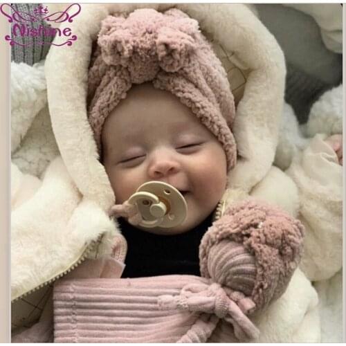 Nishine 1 PCS Comfortable Warm Cotton Toddler Hats Solid Color Bowknot Newborn Beanie Caps Bows Headwear Kids Hair Accessories