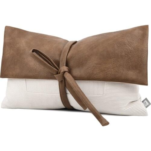 Modern Decorative PU Cushion Covers For Living Room Sofa Brown Beige Patchwork Square Waist Pillow Home Decor 45x45cm/30x50cm