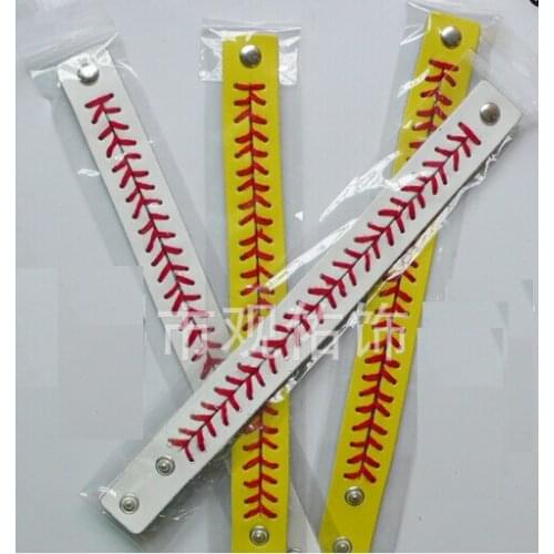 Free shipping Arrival bracelet Yellow with Red Seamed Stitching Real Leather Softball Sports bracelet