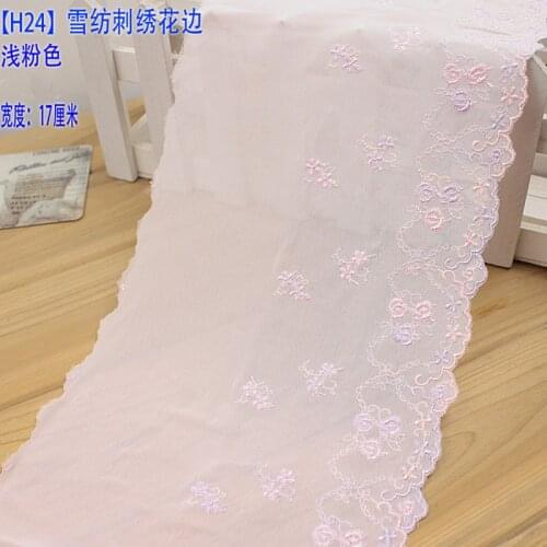 10Meters Light Pink Flower Embroidered Chiffon Lace Fabric Trim Ribbons DIY Sewing Handmade Materials 17cm Width