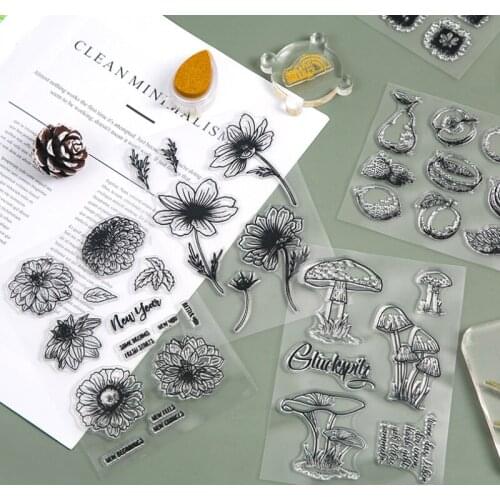 Vintage Mushroom Flower Plant Clear Stamp Diy Decoration Diary Bullet Journal Planner Craft Scrapbooking Silicone Rubber Stamps