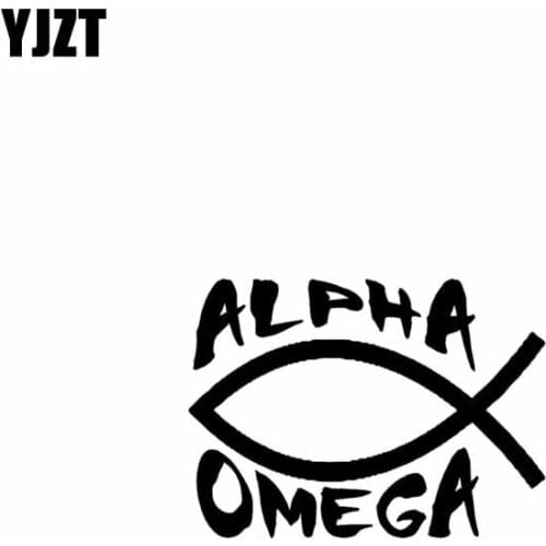 YJZT 12.7CM*9.3CM ALPHA OMEGA Jesus Vinyl Car Motorcycle Sticker Decals Black/Silver C13-000132