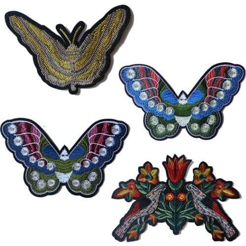 1 PCS Colorful Butterflies Embroidered Iron on Patches for Clothing DIY Stripes Clothes Patchwork Sticker Custom Flowers Badges