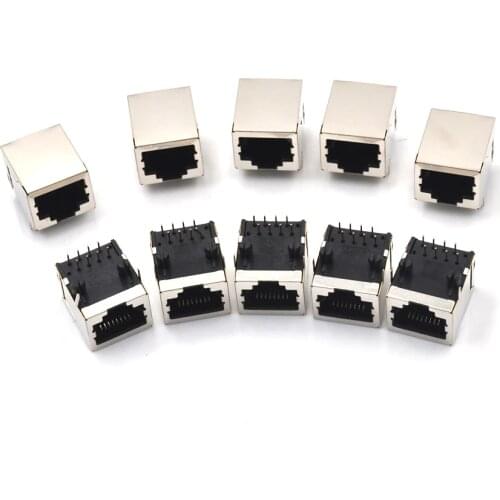 10Pcs/set RJ45 Network Ethernet 8P 8C Female Socket Connectors 8Pin PCB Mount RJ45 8P8C Single Network Port