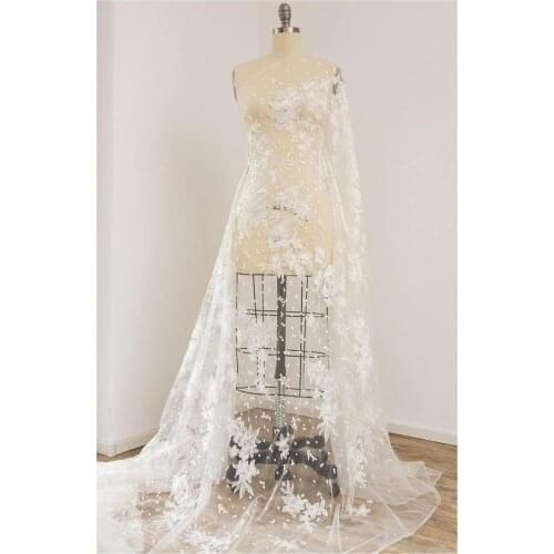 2020 new style off white tulle lace fabric , sequin dot embroidery fabric for wedding bridals veil lace gown 140cm wide