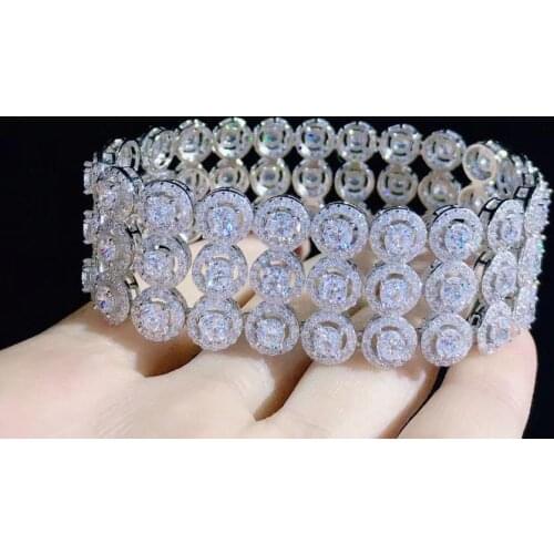 3 rows 925 sterling silver with cubic zircon bracelet length17CM width 2CM fine women jewelry for wedding party free shipping