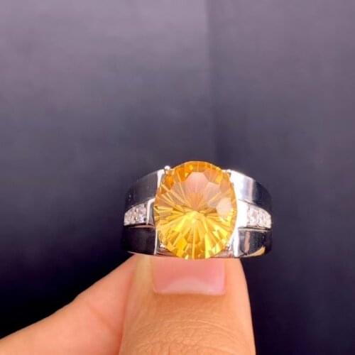 4.20Ct Natural Citrine Ring High Purity Excellent color Yellow Crystal 10x12mm Faceted Fine Jewelery High Quality S925 Silver