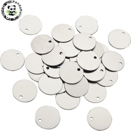 Pandahall 50 pcs Aluminum Pendants Blank Tags for Jewelry Findings DIY Necklace Making Flat Round Platinum 25.5x1.3mm Hole: 3mm