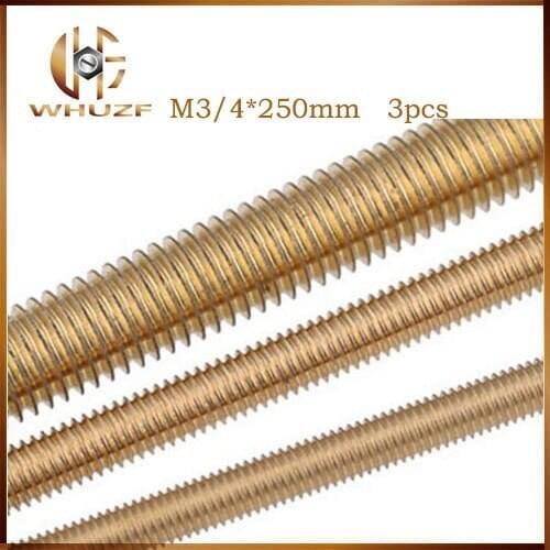 Free shipping 3PCS/LOT M3/4*250 M4 x 250mm Metric Brass Thread Rod Bar Copper Full Thread Stud