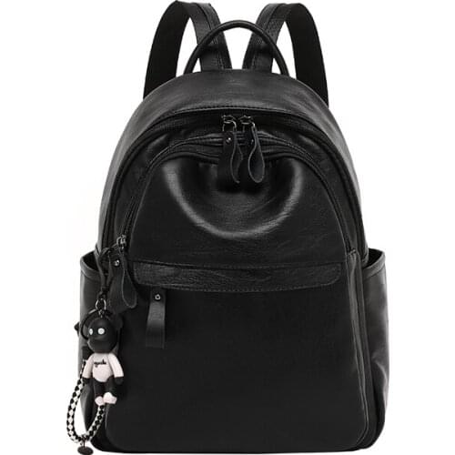 Big face rabbit backpack female new fashion soft leather travel Korean version of wild black small backpack tide