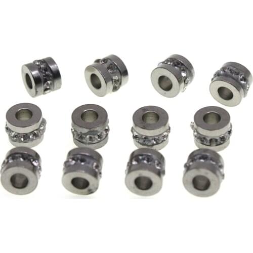 10pcs Rhinestone Beads Accessories Charms Stainless Steel Loose Spacer Beads Metal Crystal Beads for Jewelry Making DIY Handmade