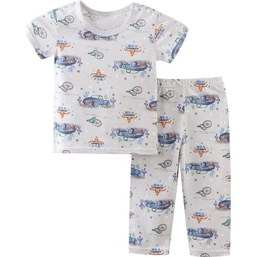 Childrens Clothing Kids Summer Thin Boys Girls Air-conditioning Suit Short-Sleeved Trousers Cardigan Cotton Baby Pajamas Set