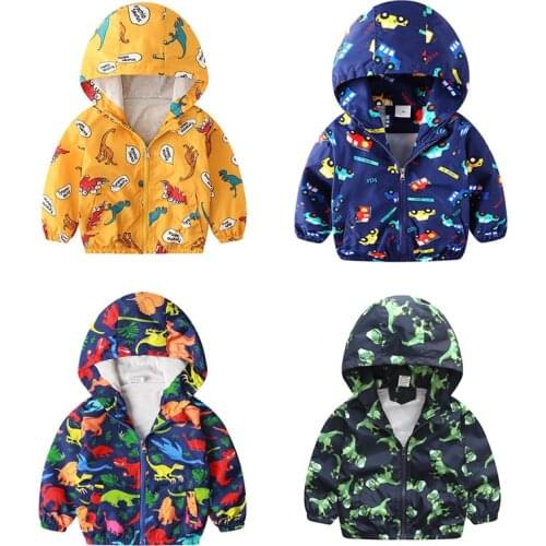 Children Jackets Autumn Spring Kids Outerwear Coats Cute Dinosaur Cartoon Hooded Jackets For Boys Baby Girls Windbreaker