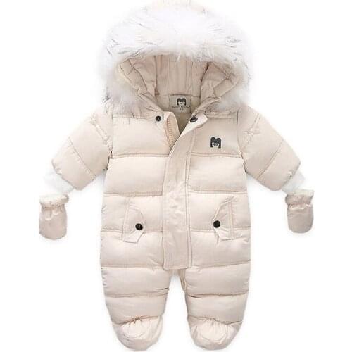 Nfant Baby Jumpsuit Kids Hooded Romper Warm Fleece Lining Outerwear Winter Overalls Children Clothing Kids Snowsuit TZ983