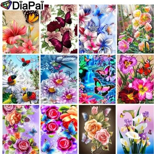 DIAPAI Diamond Painting Cross Stitch "Flower butterfly" 5D DIY Diamond Embroidery Full Square/round Rhinestone Of Picture