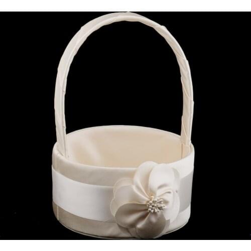 Set of 1 Piece Elegant Champagne Satin Floral Flower Girls Basket Wedding Engagement Ceremony Accessories