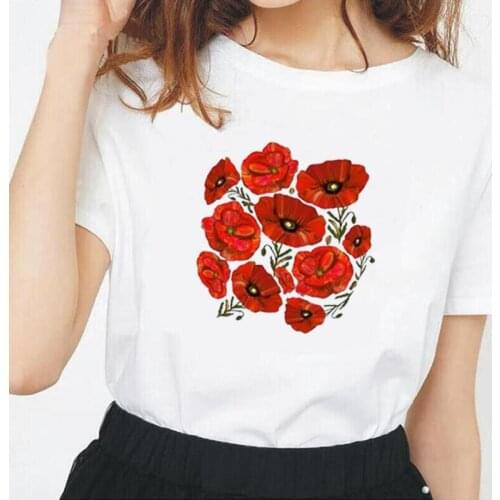 Elegant Floral Flower Print T Shirt Women Tops Fashion Summer Short Sleeve Tee Shirt Femme Casual Harajuku Shirt Camiseta Mujer