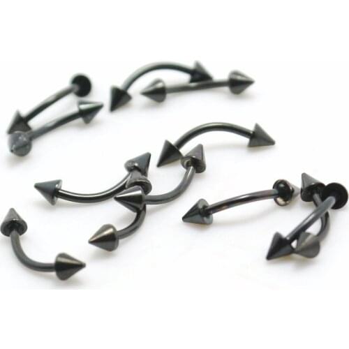 Eyebrow jewelry curved ring piercing body jewelry black color with stainless steel spike/cone 10pcs