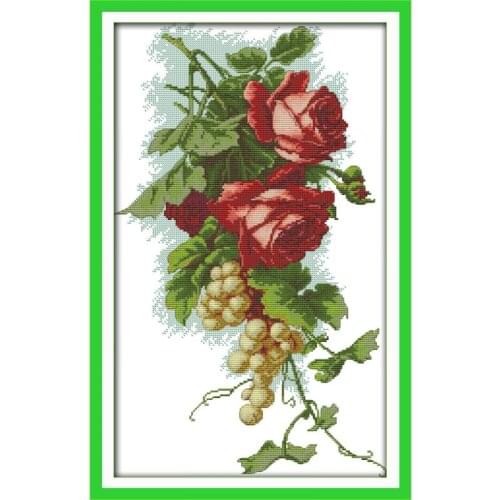 Joy Sunday Grapes And Roses Fruit Pattern Series 11&14CT Restaurant Decor DIY Hand Embroidery Cross Stitch Kits Needlework Sets