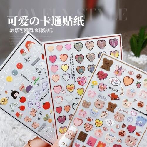 Korean style Carton Nails Accesorios Foil Nail Art Cut Heart Nail Sticker Bear Animal Stickers For Manicure Nails Decoraciones