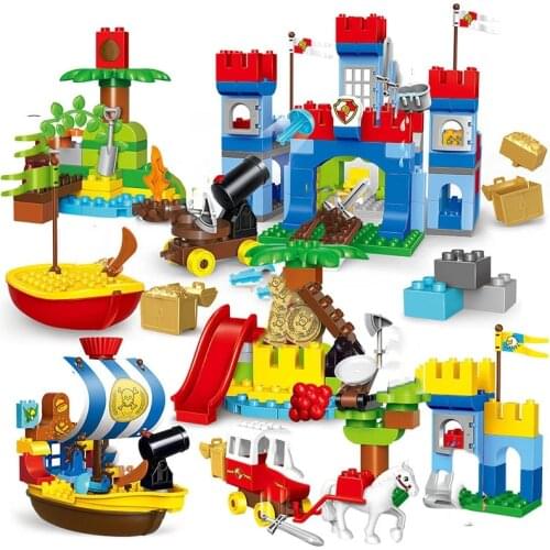 Pirates War Large Particles Building Blocks Castle Boat Enlighten Bricks Figures Educational Toys For Children Kid Gifts