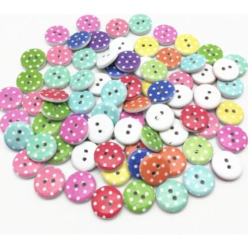 100pcs 2 Holes Round Wood Sewing Buttons Mixed Spottted Dots Button Scrapbooking Craft 15mm