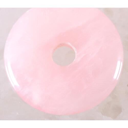 Natural Stone Donut Necklace Pendant 30mm Round Circle Healing Pink Quartz Bead for Women Men Jewelry Gift 1Pcs K784