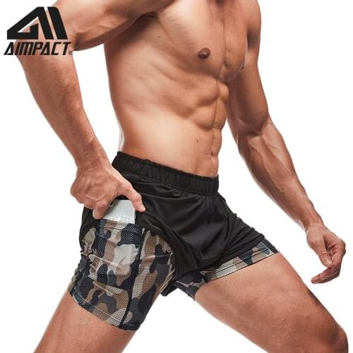 AIMPACT Summer Running Shorts Men 2 in 1 Sports Jogging Fitness Shorts Training Quick Dry Mens Gym Men Shorts Sport Short Pants