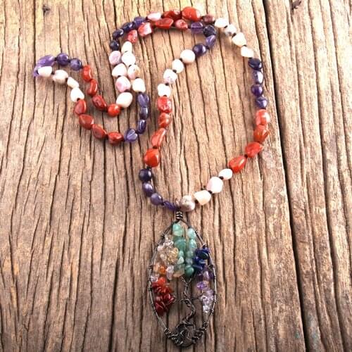 MD Fashion Boho Jewelry Random Shape Stones Knotted Rainbow Circle Round Pendant Necklaces Women Bohemia Necklace Gift