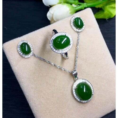 Hetian Biyu Silver Inlay Set Jasper Drop Set j5