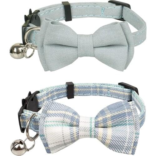 Breakaway Cat Collar with Bell and Classic Plaid Bowtie Adjustable Safety Kitten Collars for Pet and Puppies from 7.8~10.2 Inch