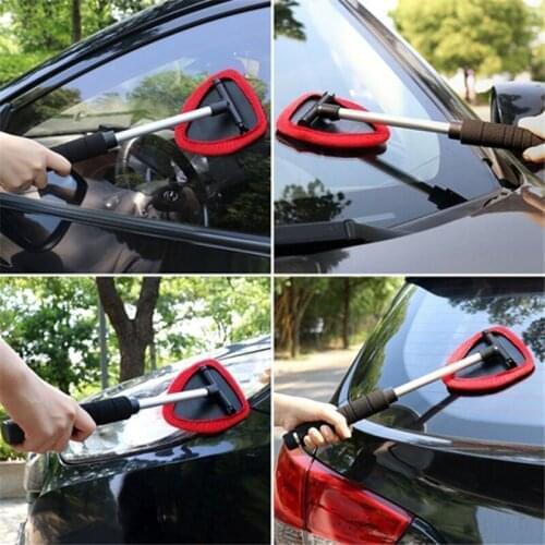 Plastic Brush + 2 Towel Heads Auto Glass Cleaner Windshield Car Wash Brush Dust Long Handle Car Cleaning Care Tools