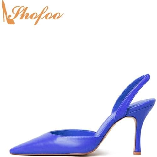 Loyal Blue Maroon Slingback Heels Stilettos High Heel Pumps Open Back Charm Cute Smart Ladies Shoes Dress Party 8.5cm Size 12 13