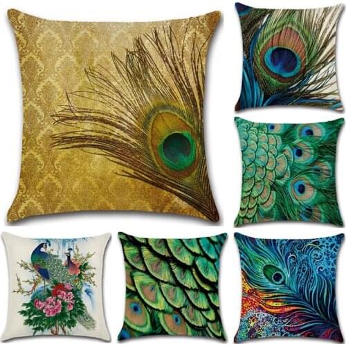 Peacock Feather Printed Throw Pillowcasese Cushion Cover Car Sofa Home Decor Capa De Almofadas 2018 New Year Gifts Wholesale