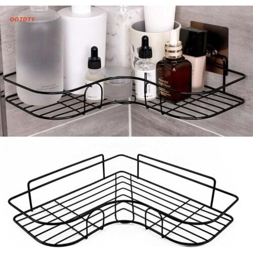 Self Adhesive Bathroom Shower Shelf Metal Wall Mounted Storage Organizer Rack Triangle Basket No Drilling for Bedroom Kitchen