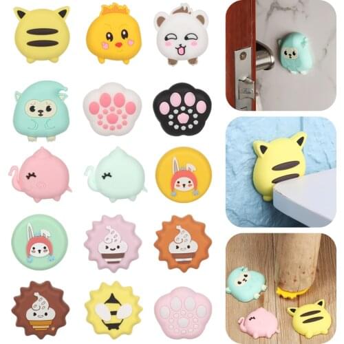 Silicone Self Adhesive Cartoon Door Stopper Wall Protectors Door Handle Bumpers Buffer Guard Stoppers Crash Pad For Baby Safety