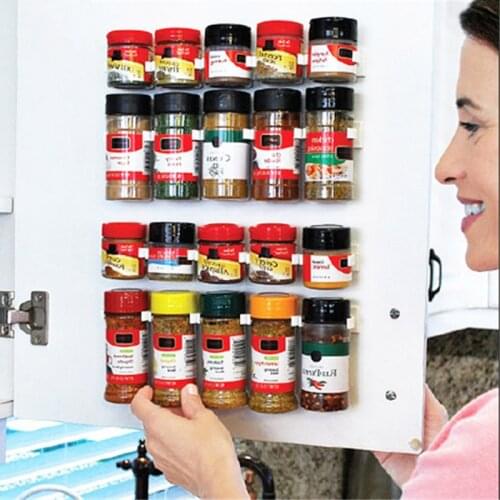 Spice Rack Kitchen Organizer Seasoning Bottle Holder White Gripper Clip Strips Wall Mounted Cabinet Door Condiment Bottle Clips