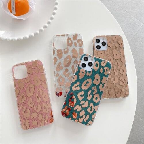 Ultra Thin Glitter Gold Leopard Hard Silicone Phone Cases for iPhone 7 8 Plus SE 2020 X XR XS 11 12 Pro Max Cover Coques Female