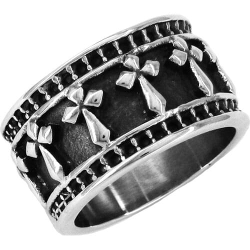 FANSSTEEL Stainless Steel Jewelry Flower Cross Band Ring FSR11W34