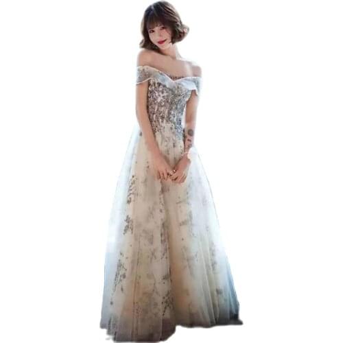 High-end Texture One-shoulder Skirt Women Banquet Temperament Bridesmaid Host Evening Long Luxury Dresses A154