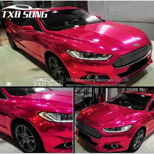 High stretchable rose red Chrome Air Bubble Free Mirror Vinyl Wrap Film Sticker Sheet emblem Car Bike Motor Body Cover