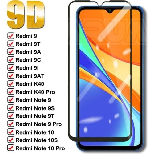 9D Full Tempered Glass For Xiaomi Redmi Note 8 9 10 Pro 8T 9T 10S Protective Glass Redmi 8 8A 9 9A 9C 9T 9i 9AC K40 Screen Film