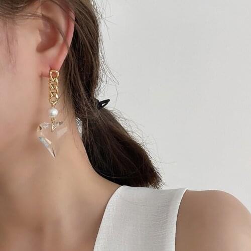 New 2021 Trendy Transparent Acrylic Heart Earrings for Women Personality Metal Chain Drop Earrings Hot Jewelry Female