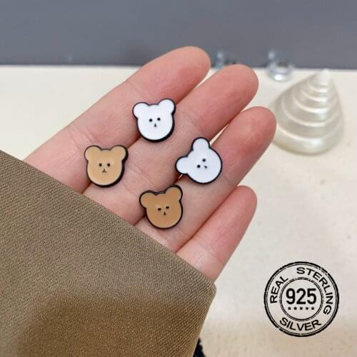 S925 Silver Needle Earrings For Women Bear Cartoon Resin Cute Childlike Retro Korean Fashion Design Student Girl Jewelry INEFFA