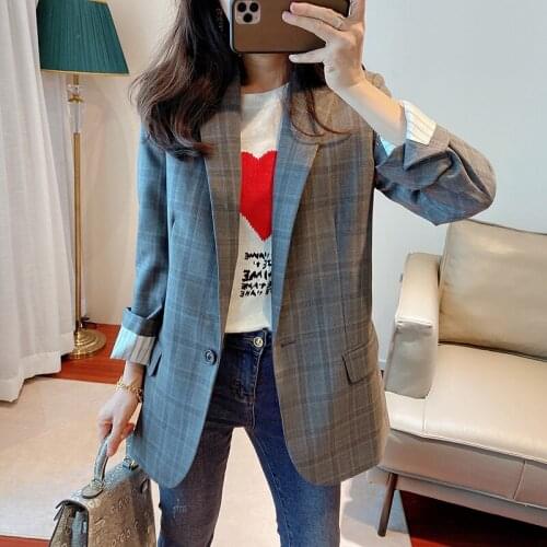 2021 Autumn Plaid Womens Hot Rhinestone Suit Coat Ladies Notched Single Button Ladies OL Blazer Outwear Tops