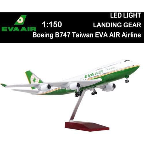 1/150 47CM Airplane Boeing B747 Aircraft Taiwan EVA AIR Airline Model Light Diecast Plane Toys Adult Airliner Boys 747 Display