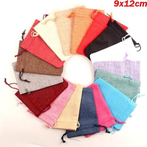 10Pcs 9x12cm Cotton Linen Drawstring Storage Bags Jewelry Candy Christmas Wedding Decoration Gifts Bags Packaging Bags & Pouch